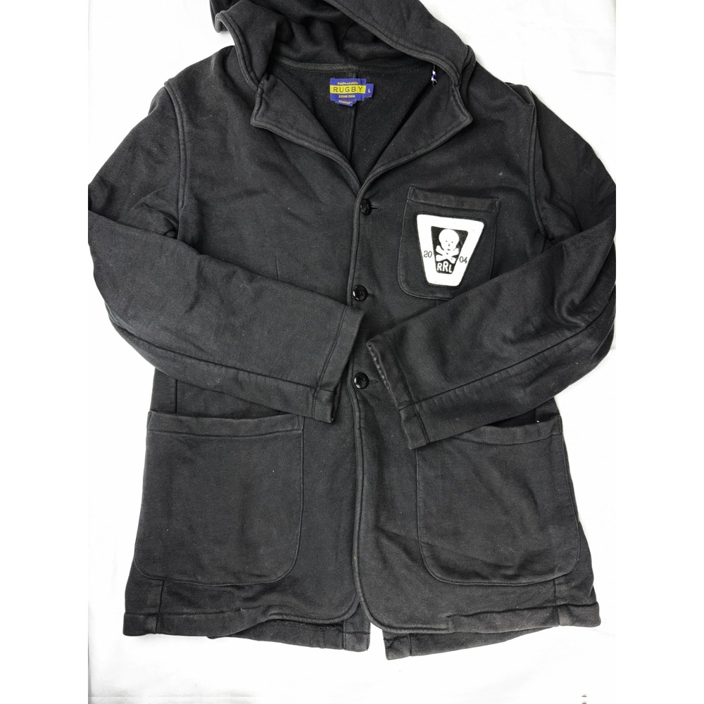 Ralph Lauren Rugby 100% Cotton Hooded Blazer Jacket Skull Patch L AS IS